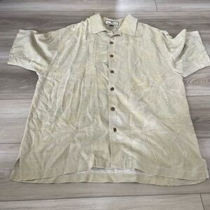 Tommy Bahama Mens‎ Silk Plaid Pineapple Short Sleeve Button Down Shirt Large